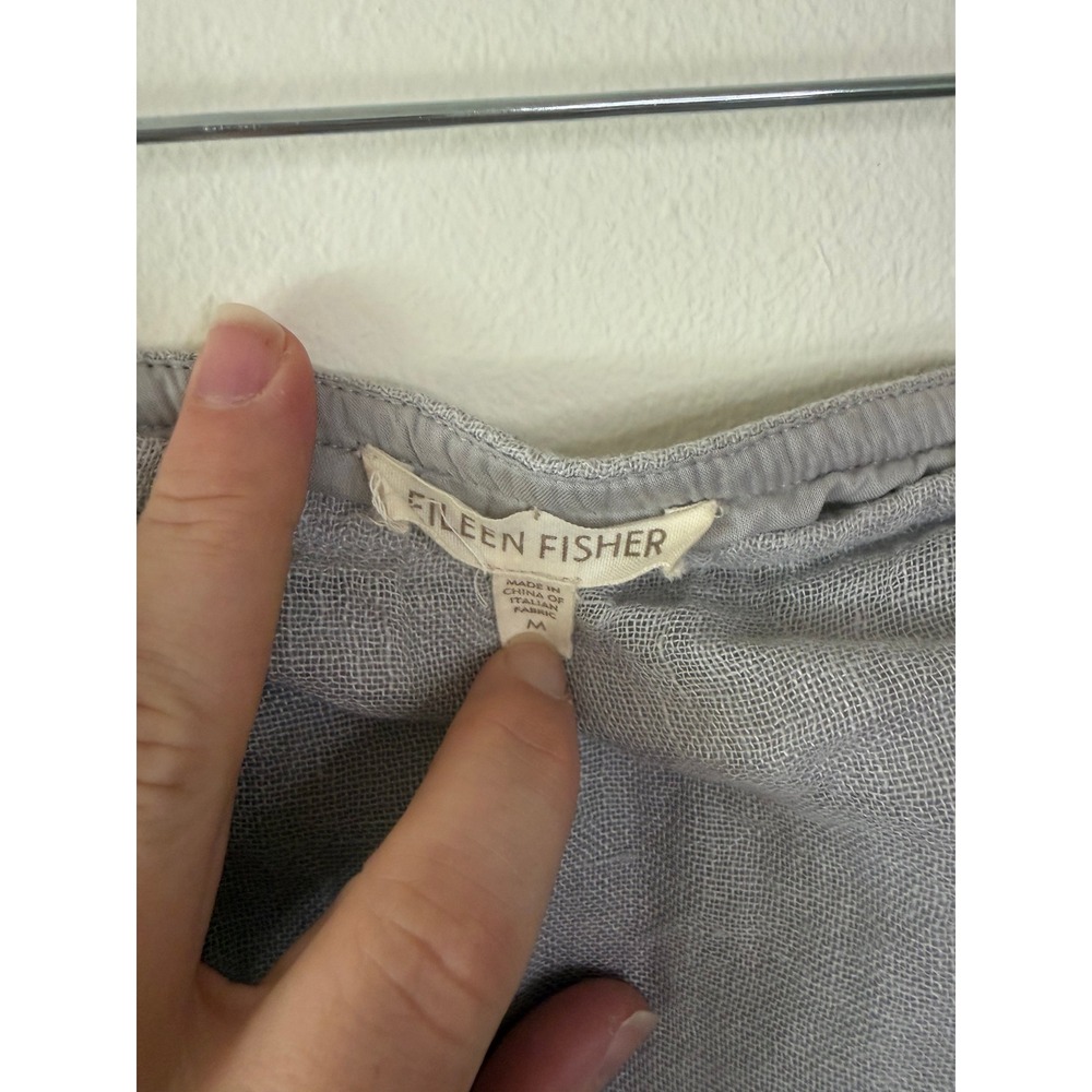 Eileen Fisher Grey Italian Linen Midi Skirt Drawstring Hem Size M - Picture 2 of 9